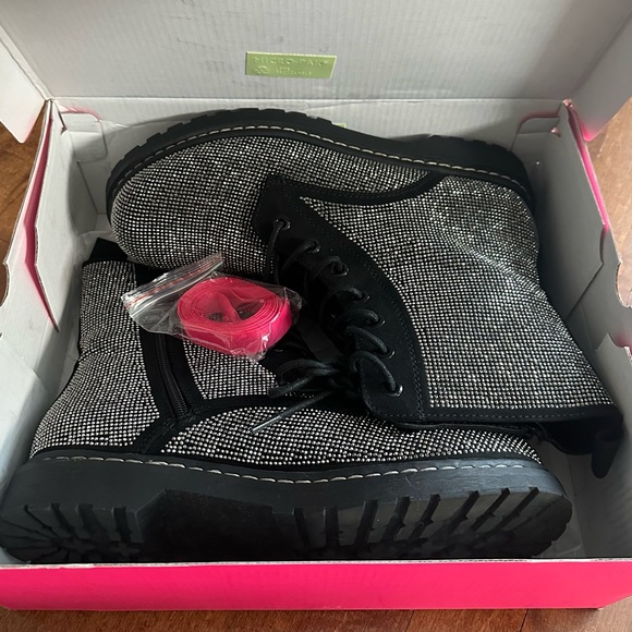 torrid Shoes - Torrid x Betsey Johnson Silver Rhinestone Combat Boots 11WW